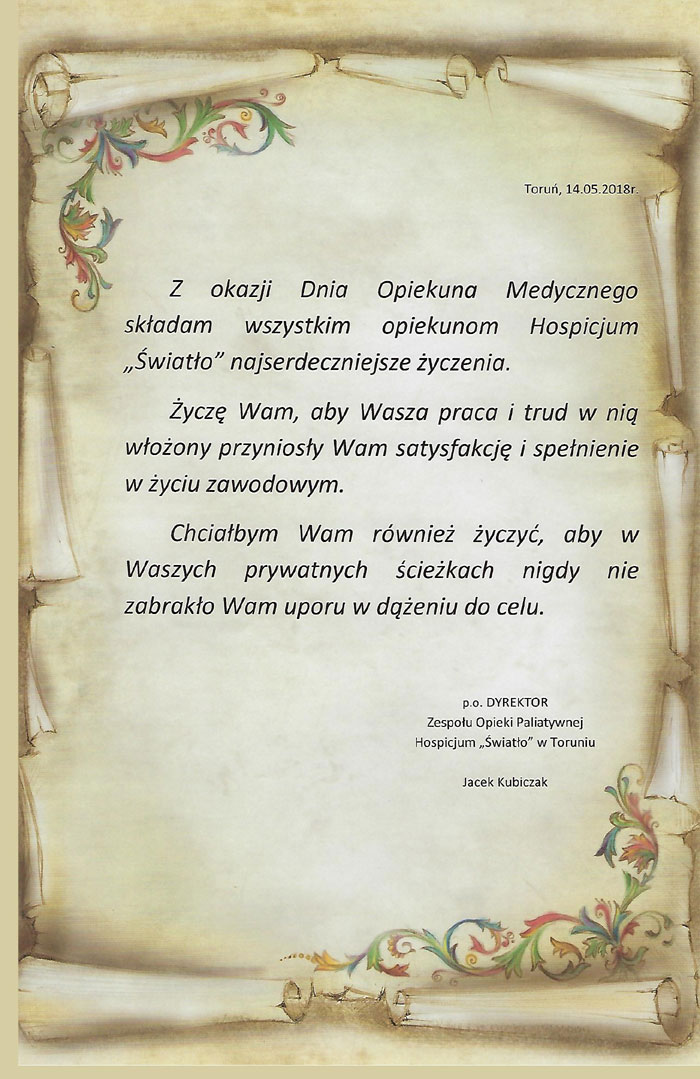 Życzenia na Dzień Opiekuna Medycznego